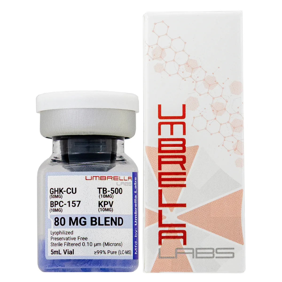 GHK-Cu, TB-500, BPC-157 and KPV blend, 80mg 1 GHK-Cu, TB-500, BPC-157 and KPV peptide blend from Umbrella Labs