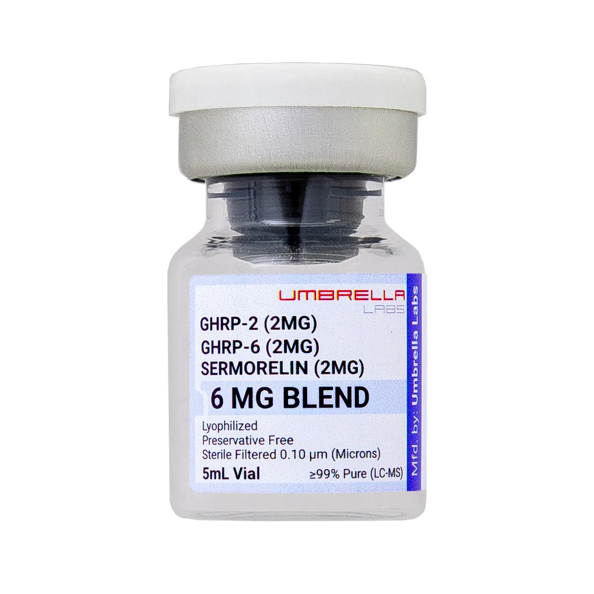 Sermorelin, GHRP-2 and GHRP-6 blend, 6mg 2 Sermorelin, GHRP-2 and GHRP-6 peptide blend from Umbrella Labs, view 2